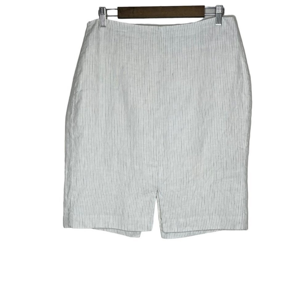 Banana Republic NWT White and Grey‎ 100% Linen Pencil Skirt Micro Stripe Size 8